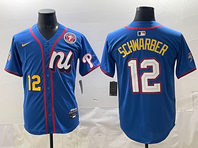 Men 2025 Philadelphia Phillies 12 Schwarber Blue All star Nike MLB Jersey style 05